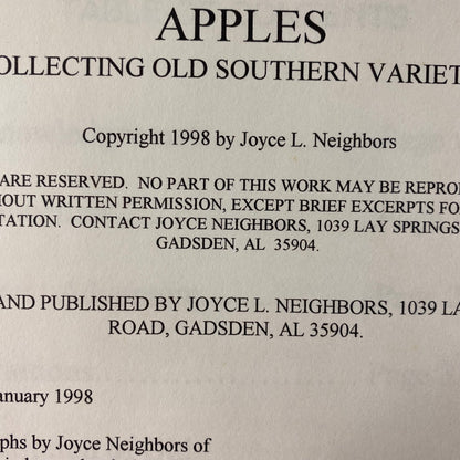 Apples: Collecting Old Southern Varieties - Joyce L. Neighbors - Signed - 1998