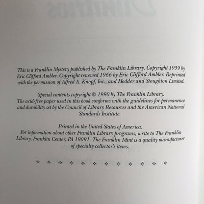 A Coffin For Dimitrios - Eric Ambler - Franklin Library - 1990