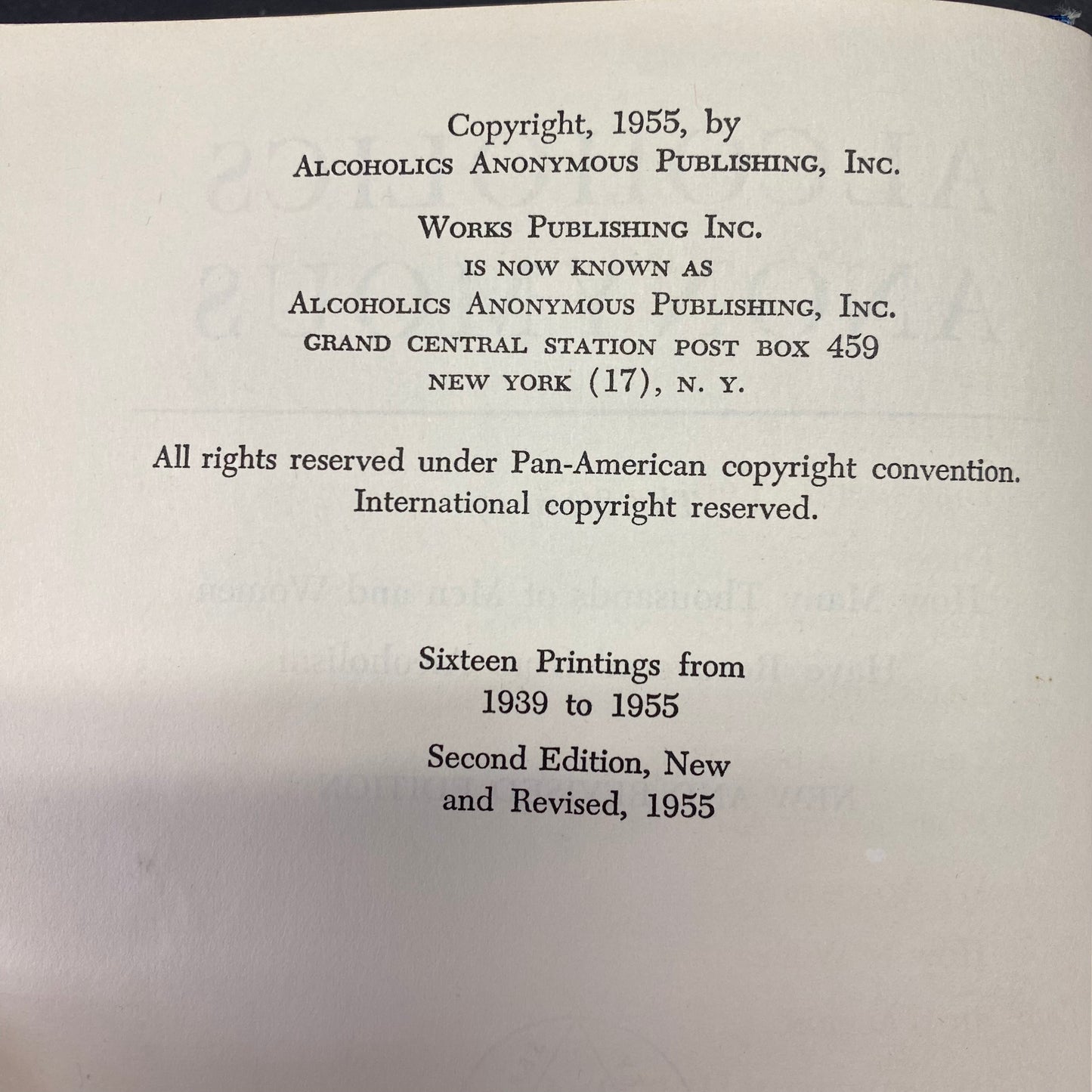 Alcoholics Anonymous - Bill W. - 2nd Edition - 3rd State - 1st Printing - 1955