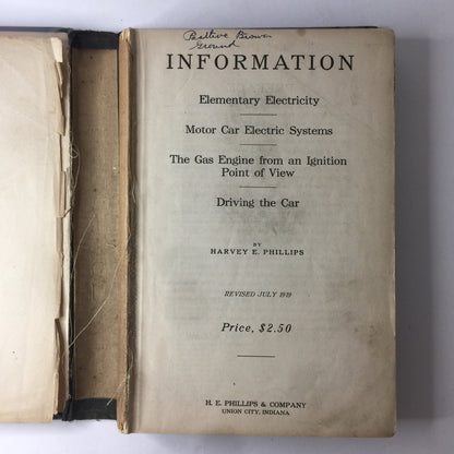 Information: Elementary Electricity, Motor Car Electric Systems, etc. - Harvey E. Phillips - 1919