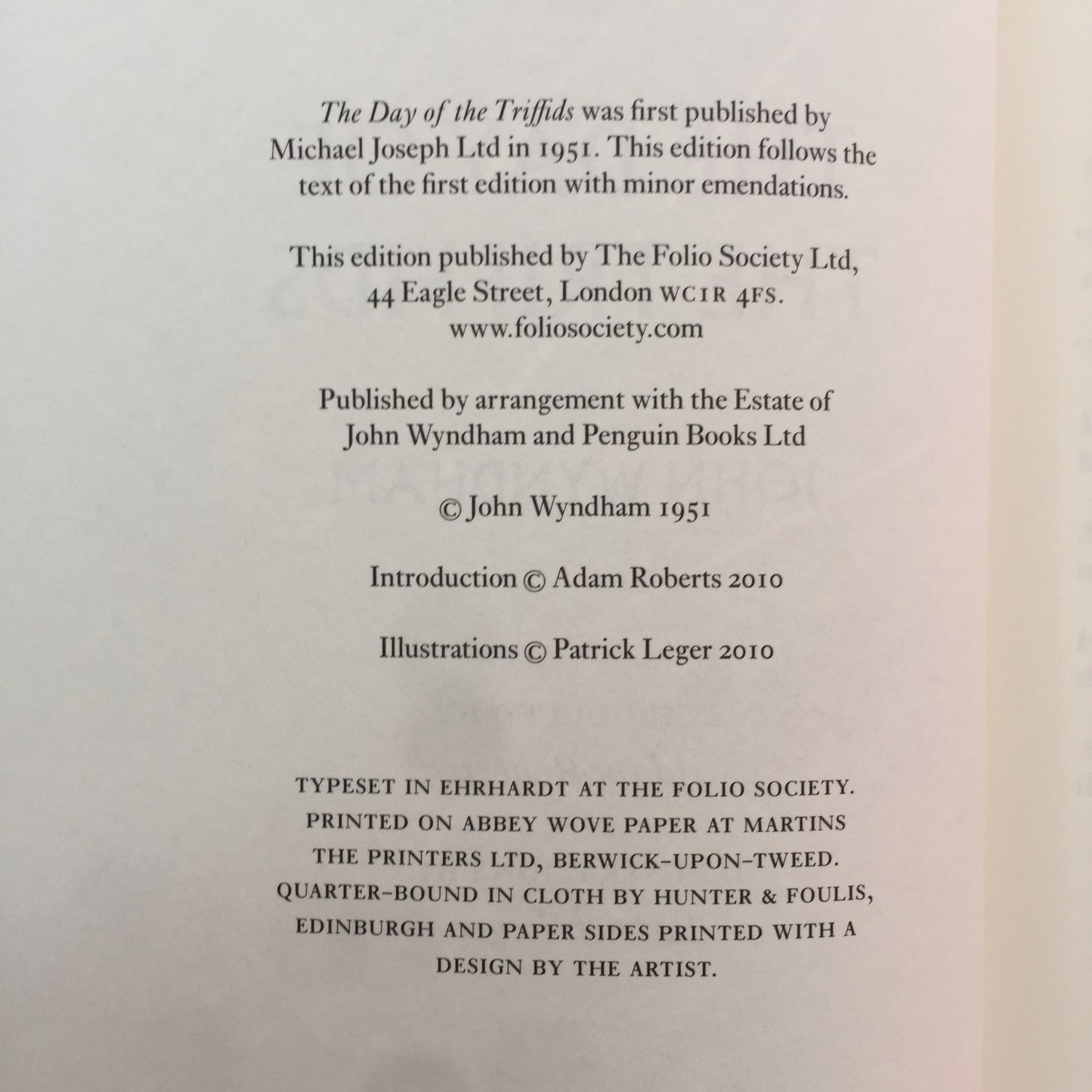 The Chrysalids, The Midwich Cuckoos, The Day of the Triffids - John Wyndham -  1st Thus - Folio Society - 2010