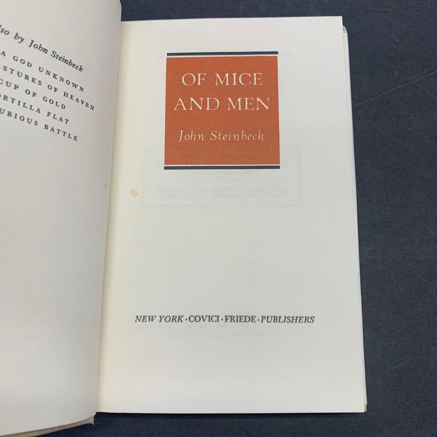 Of Mice and Men - John Steinbeck - Facsimile of 1st Edition - 1965