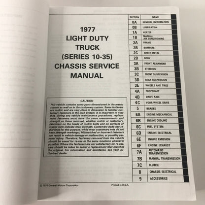 Light Duty Truck Service Manual - Chevrolet - 1977