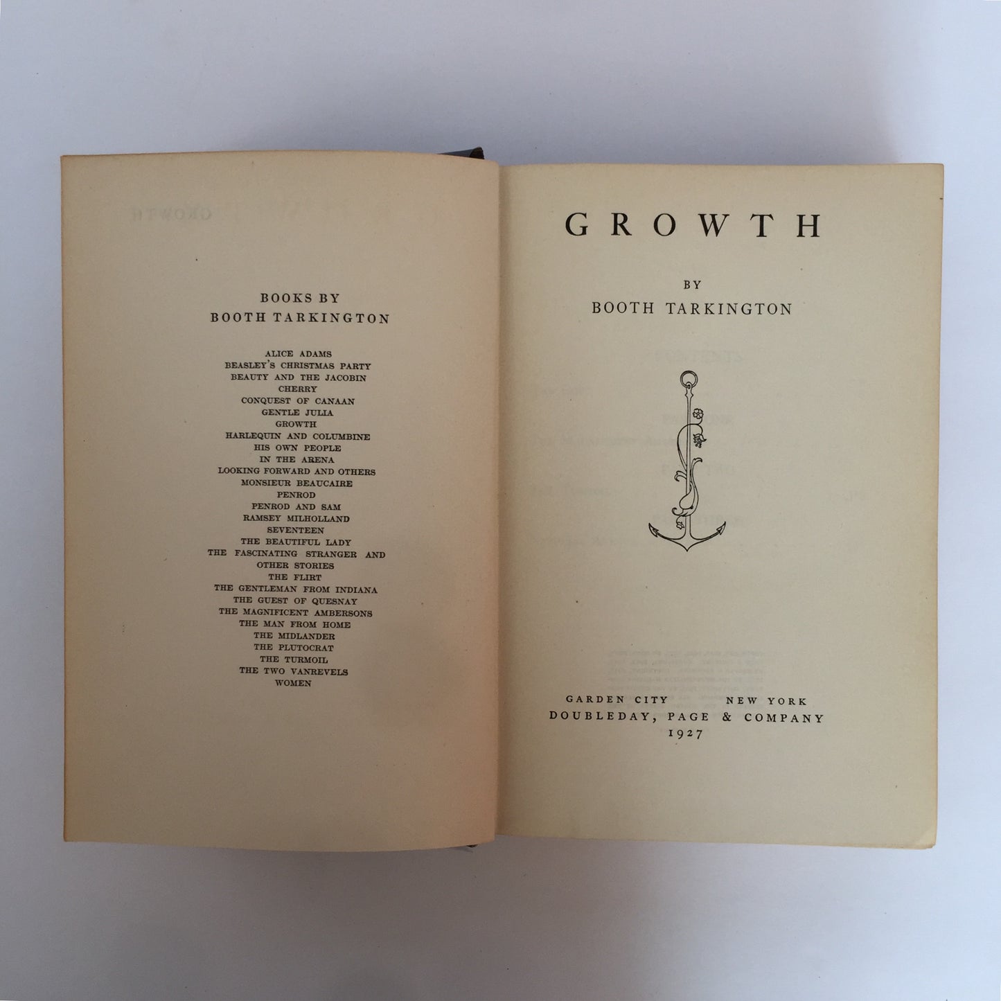 Growth - Booth Tarkington - 1st Edition - 1923