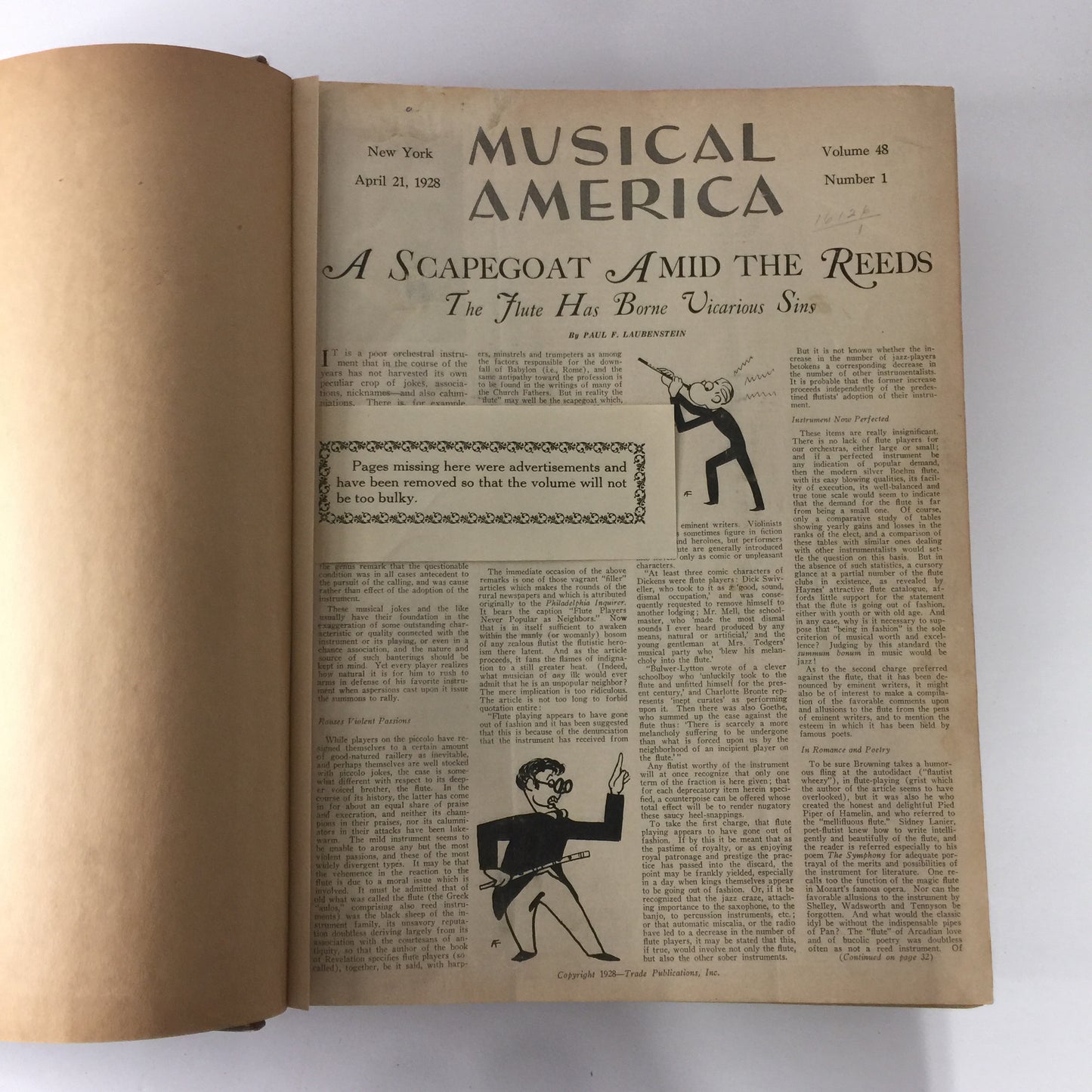 Musical America Collection - Trade Publications  - Missing Front Adds - Vol. 48 - 1928-29