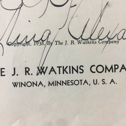 Watkins Cook Book - Elaine Allen - Signed - 1938