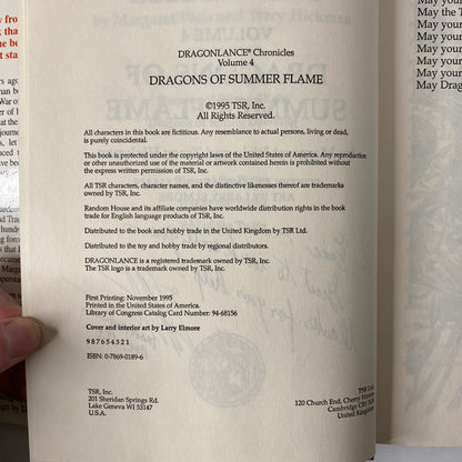 Dragons of Summer Flame - Margaret Weis and Tracy Hickman - Signed by Hickman - Association Copy - 1st Edition -1995