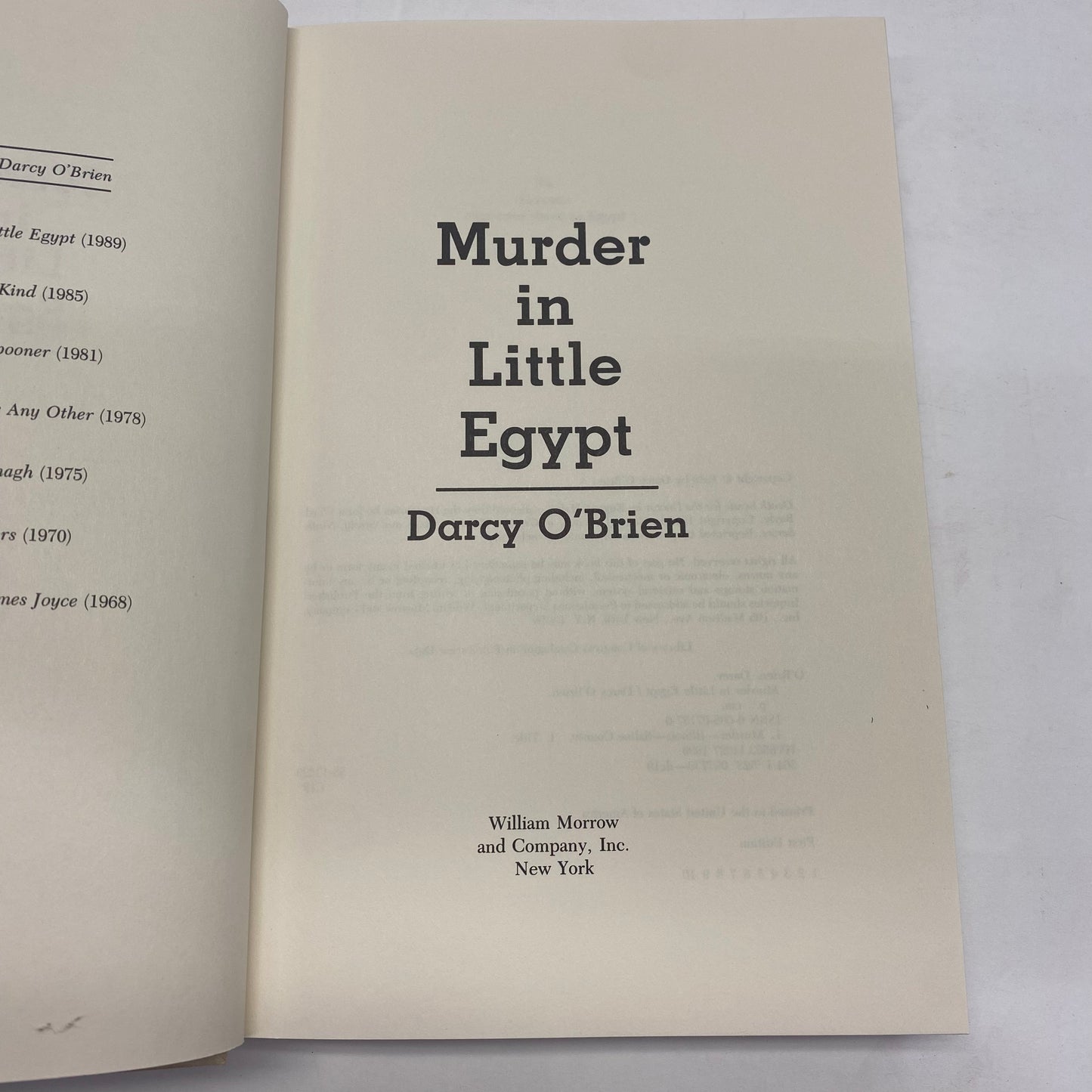 Murder in Little Egypt - Darcy O’Brien - Signed - 1st Edition - 1989