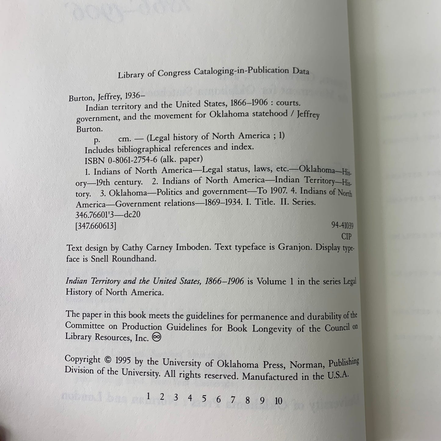 Indian Territory and the United States - Jeffery Burton - 1995