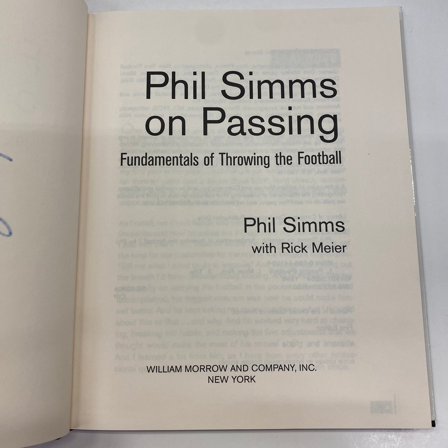 Phil Simms on Passing - Phil Simms with Rick Meier - Signed - First Edition - 1996