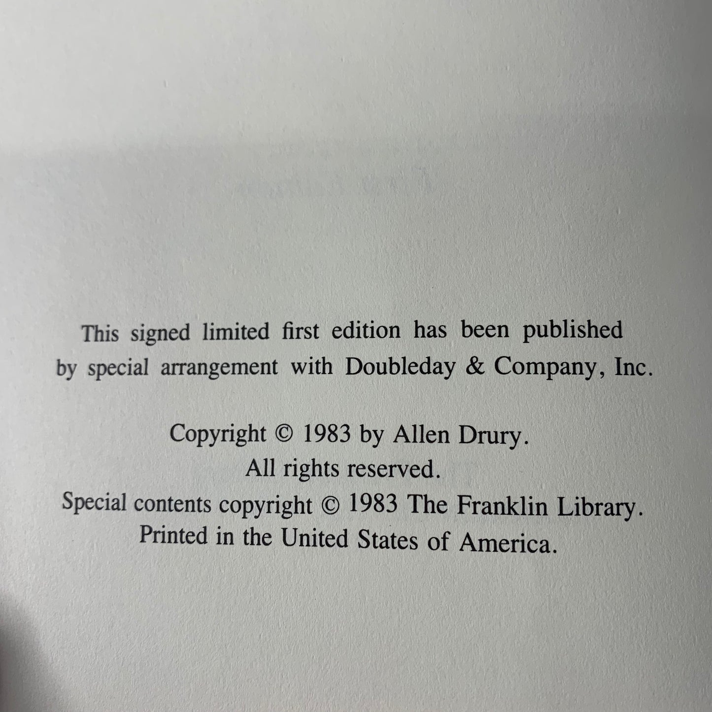 Decision - Allen Drury - 1st Edition - Signed - Franklin Library - 1983