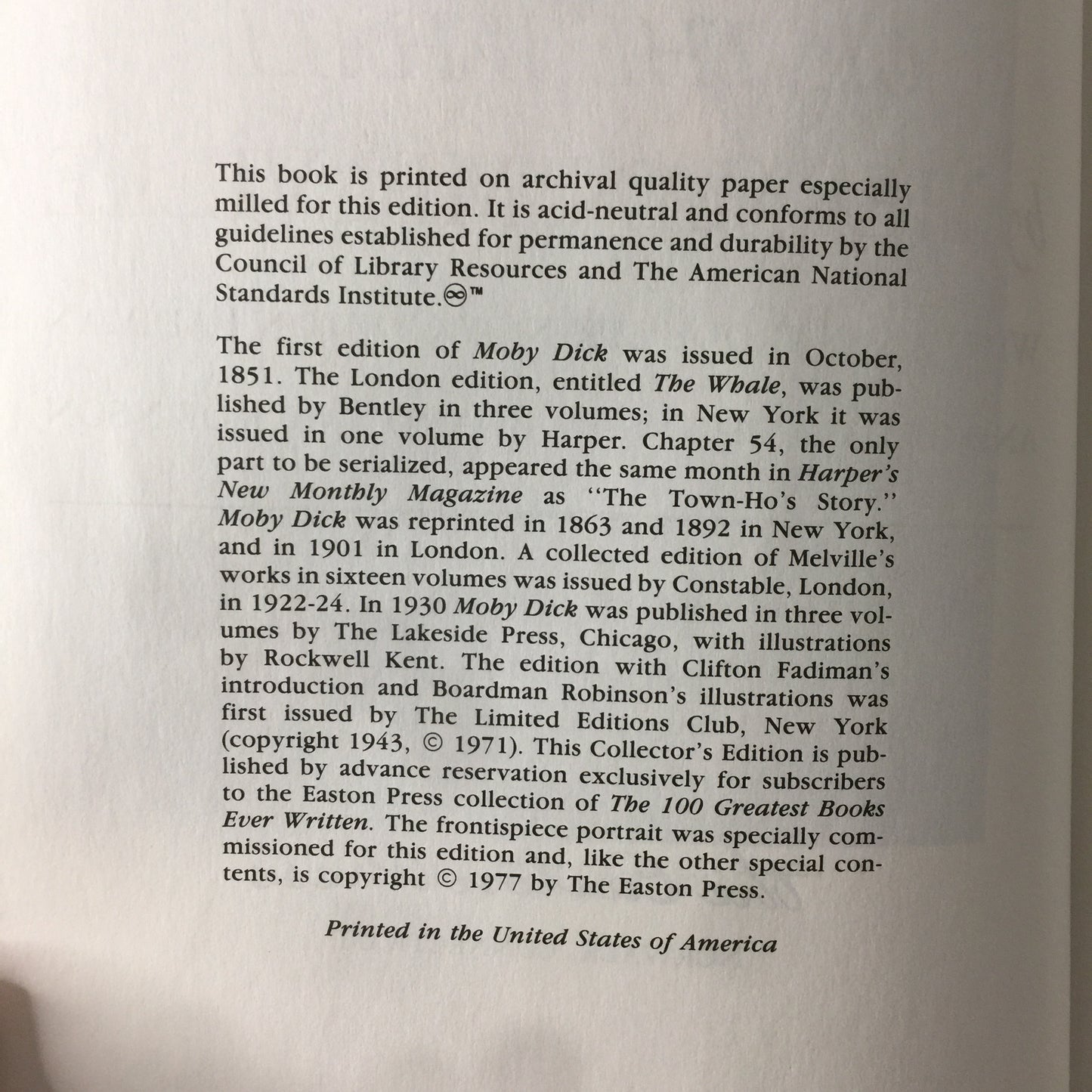 Moby Dick or The Whale - Herman Melville - Easton Press - Collectors Edition - 1977