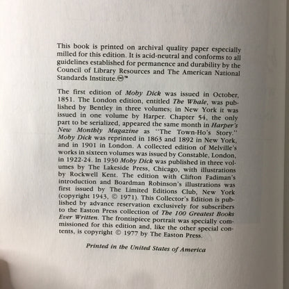 Moby Dick or The Whale - Herman Melville - Easton Press - Collectors Edition - 1977