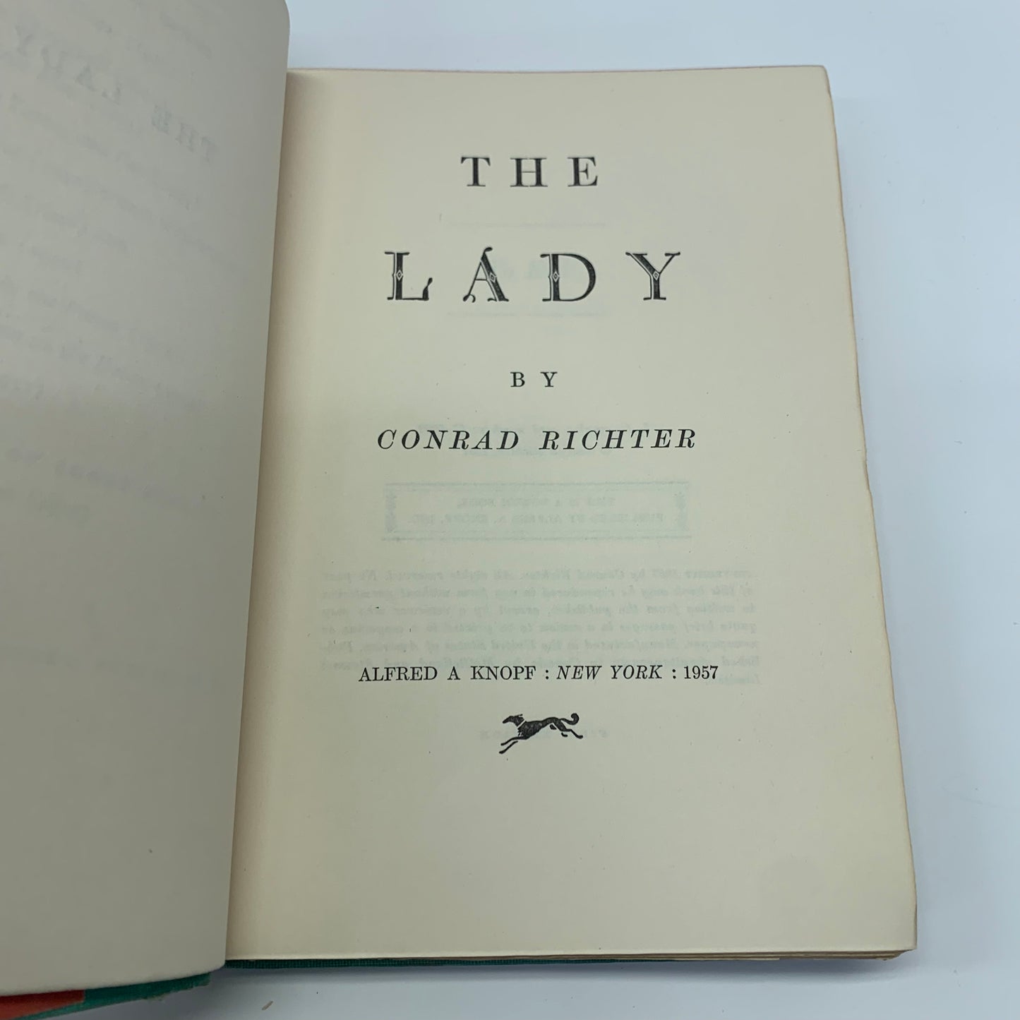 The Lady - Conrad Richter - 1st Edition - 1958