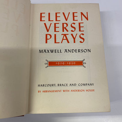 Eleven Verse Plays - Maxwell Anderson - 1939