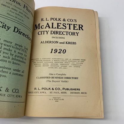 The McAlester City Directory including Alderson and Krebs - McAlester, Oklahoma - 1920