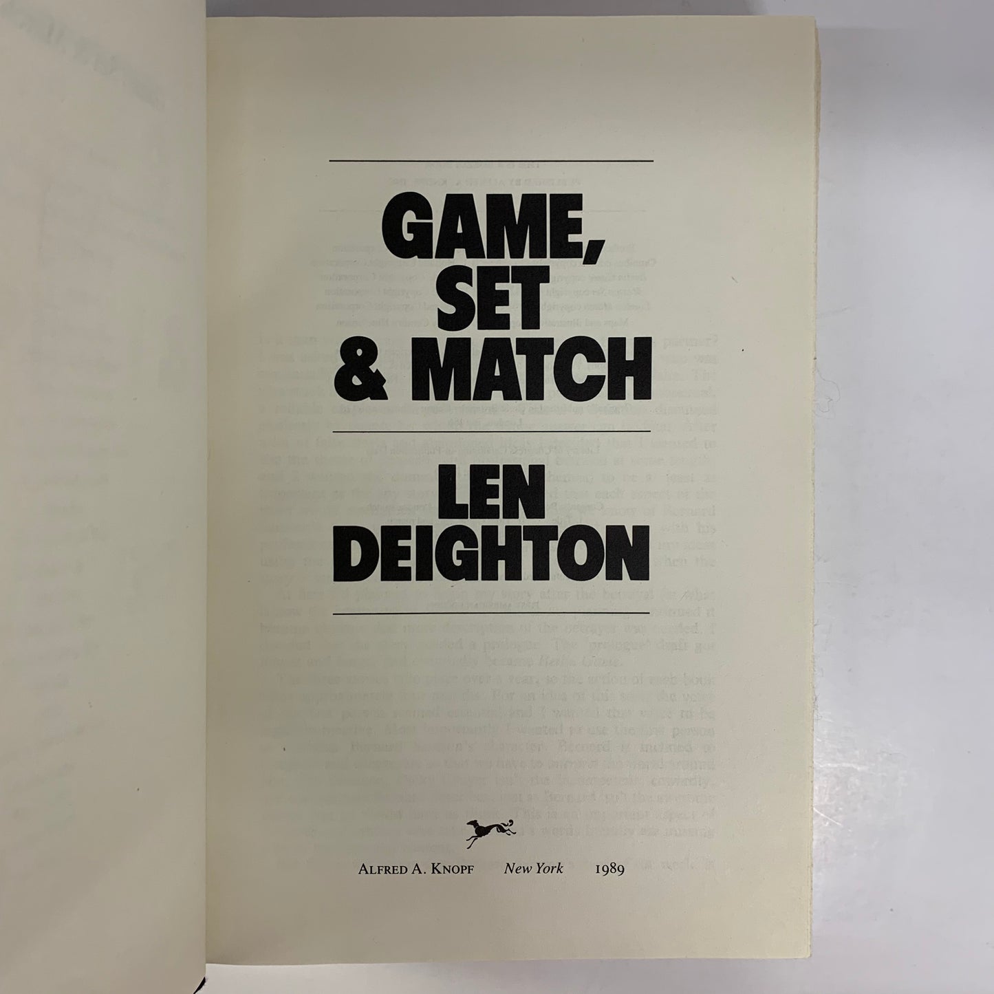 Game, Set & Match - Len Deighton - 1st Edition - 1989