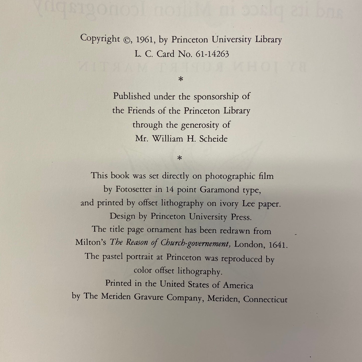 The Portrait of John Milton at Princeton and its place in Milton Iconography - John Rupert Martin - 1st Edition - 1961