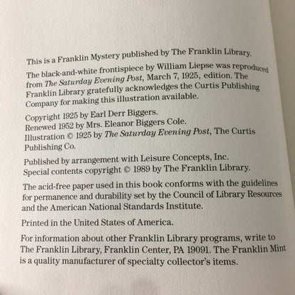 The House Without A Key - Earl Derr Biggers - Franklin Library  - 1989