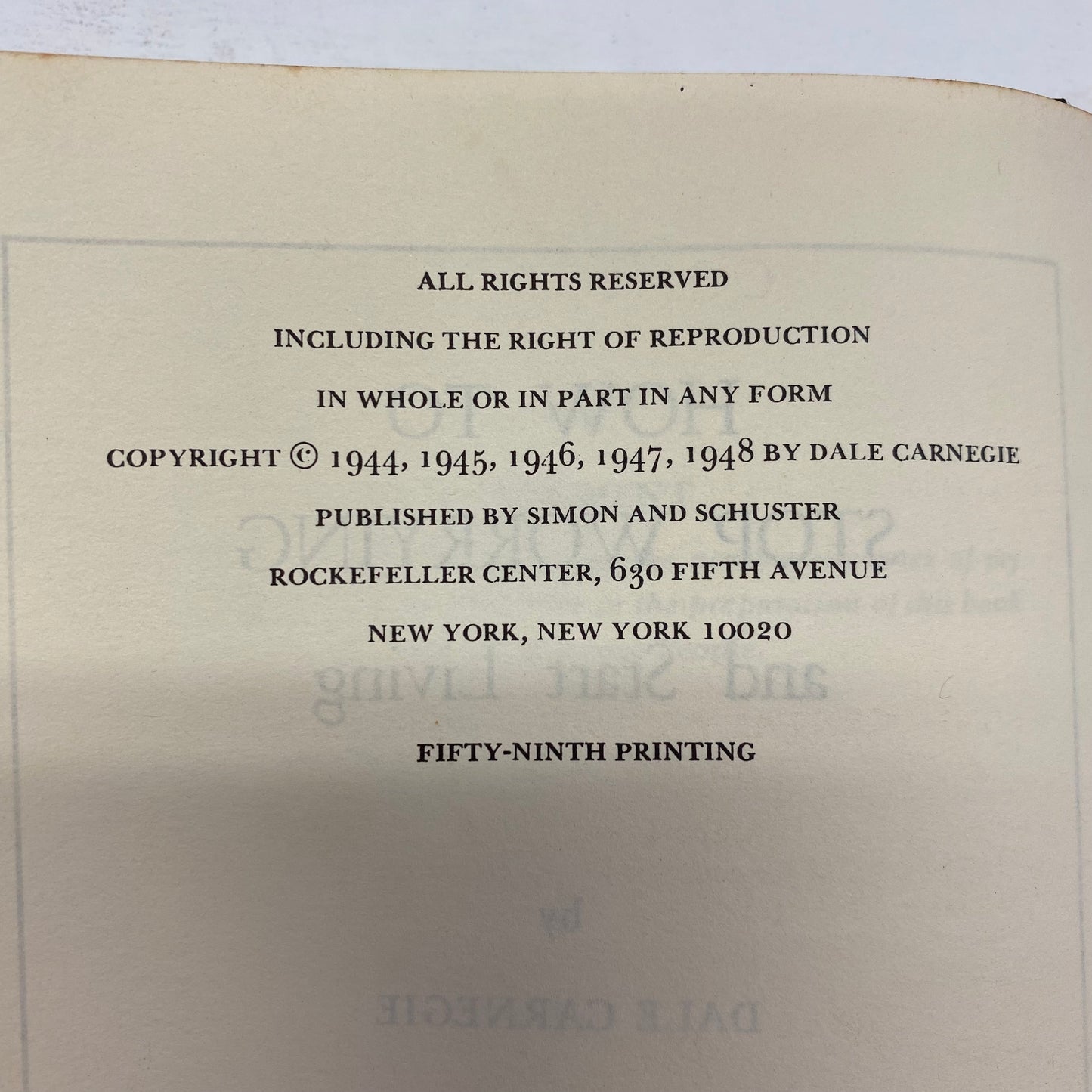 How To Stop Worrying and Start Living - Dale Carnegie - 59th Printing - 1948