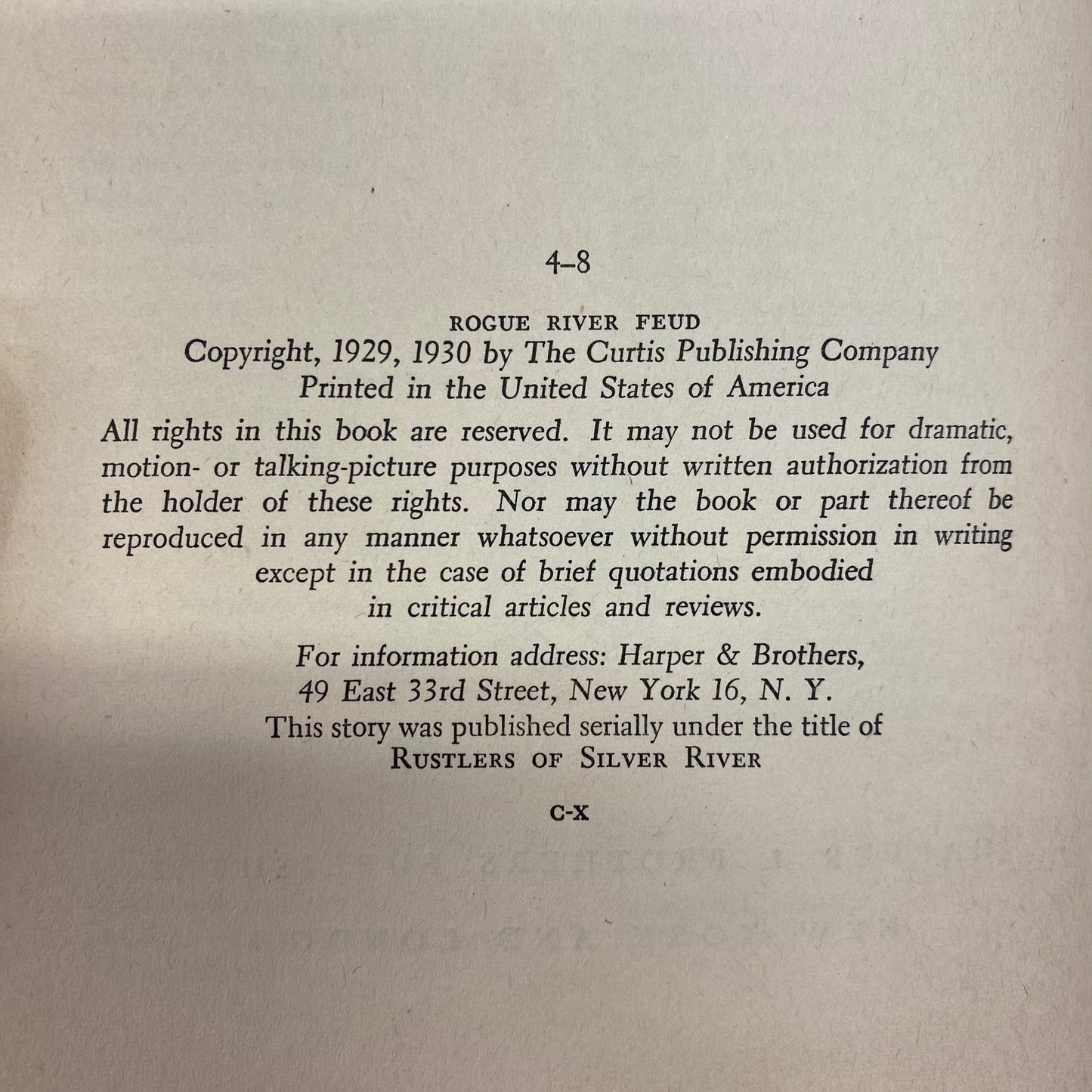 Rogue River Feud - Zane Grey - Later Edition - 1948