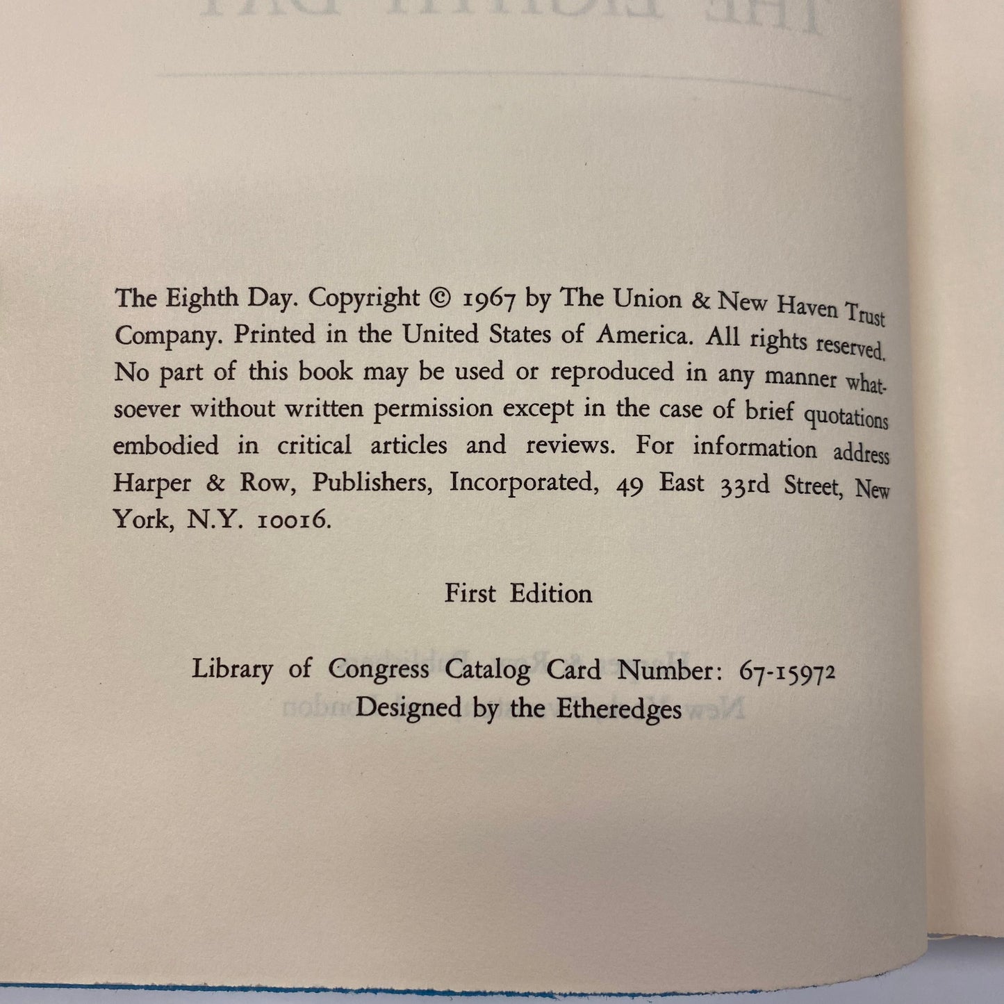 The Eighth Day - Thornton Wilder - 1st Edition - Wide Margin - 1967