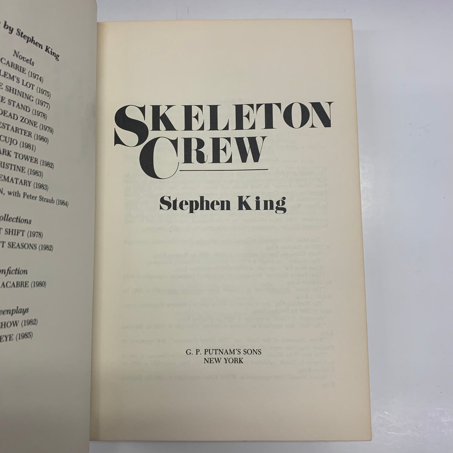 Skeleton Crew- Stephen King - First Edition - 1985