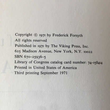 The Day of The Jackal - Frederick Forsyth - 3rd Printing - 1971