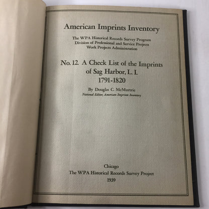 American Imprints Inventory - WPA Historical Records Survey Project - 12 Book Set - 1938