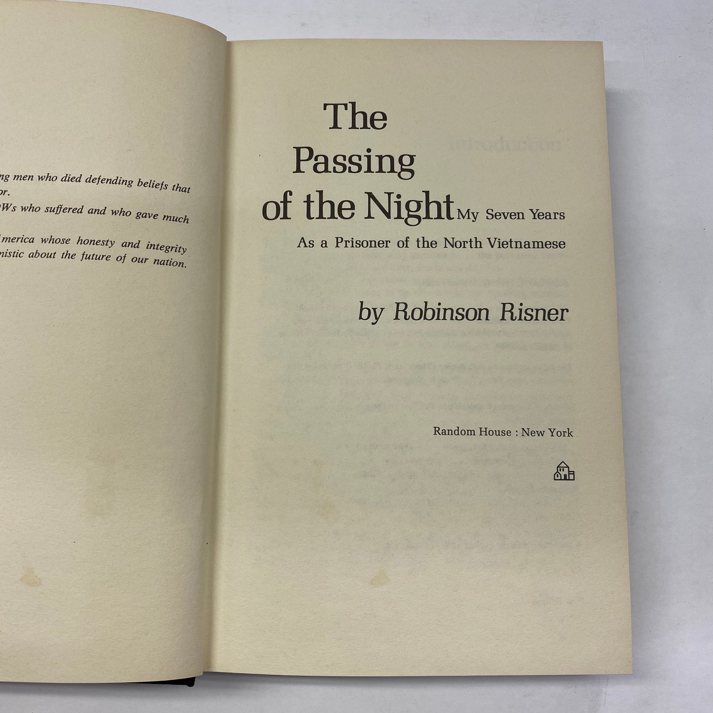 The Passing of The Night - Colonel Robinson Risner - 1st Edition - Signed - 1973