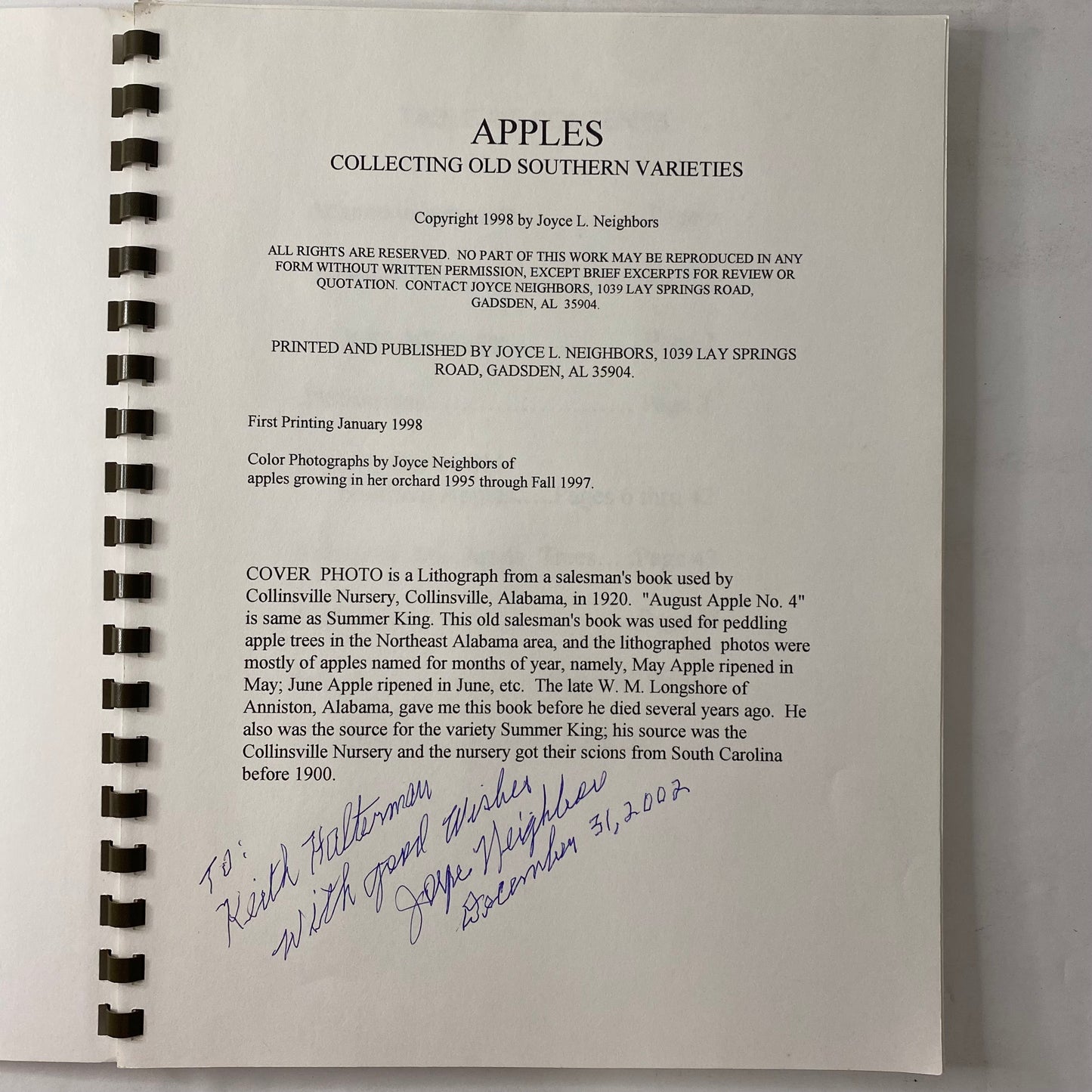 Apples: Collecting Old Southern Varieties - Joyce L. Neighbors - Signed - 1998