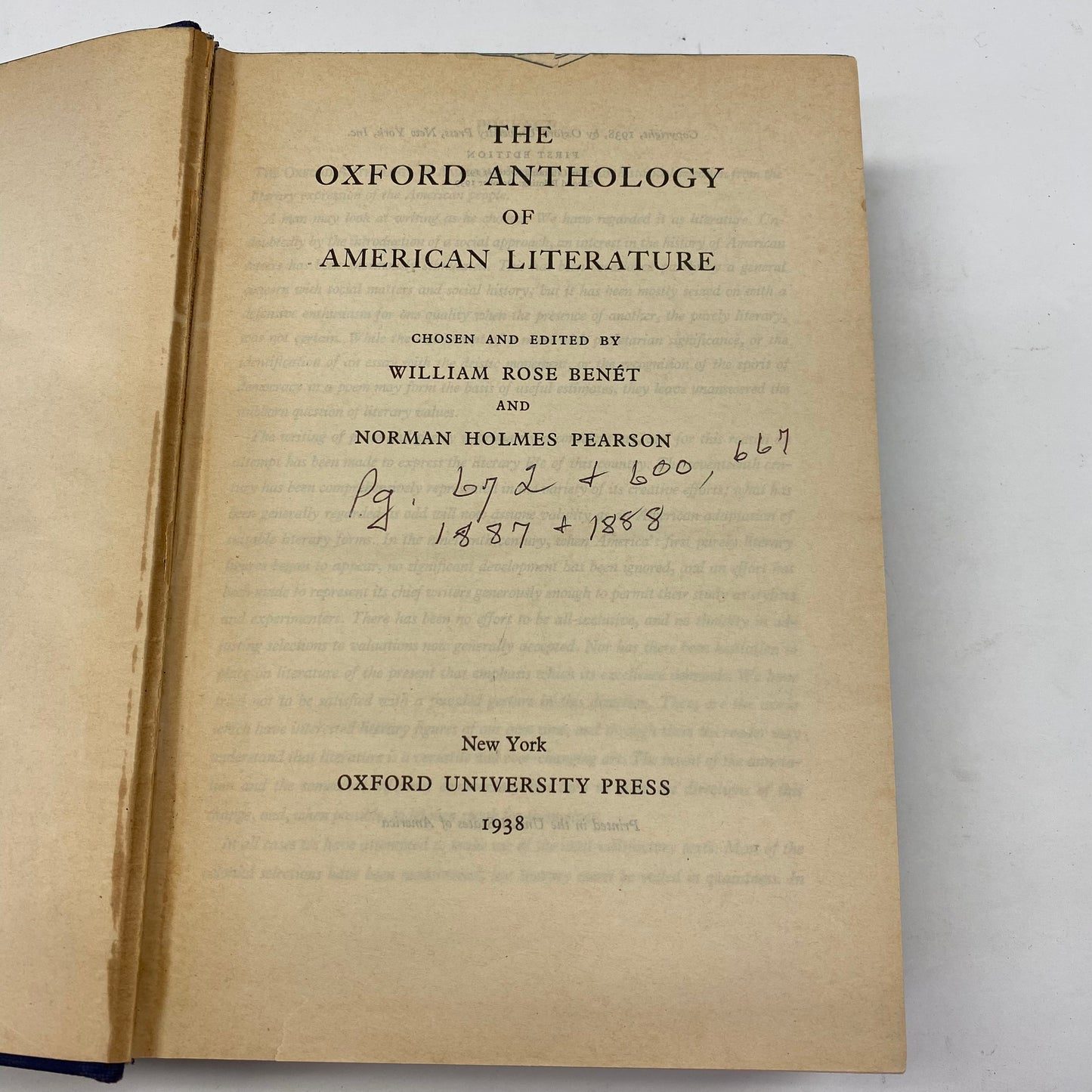 The Oxford Anthology of American Literature - William Rose Benét and Norman Holmes Pearson - 1st Edition - 1938