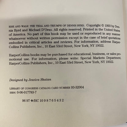 Rise and Walk - Dennis Byrd - Signed - 1st Edition - 1993