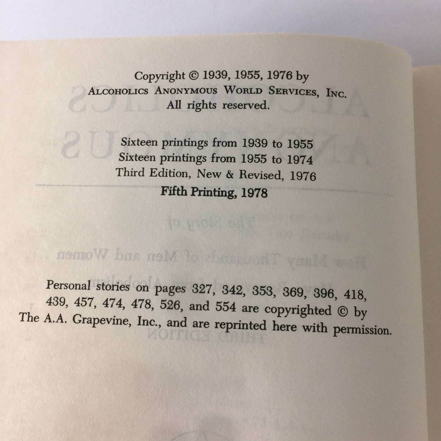 Alcoholics Anonymous - 5th Printing - 3rd Edition - 1978