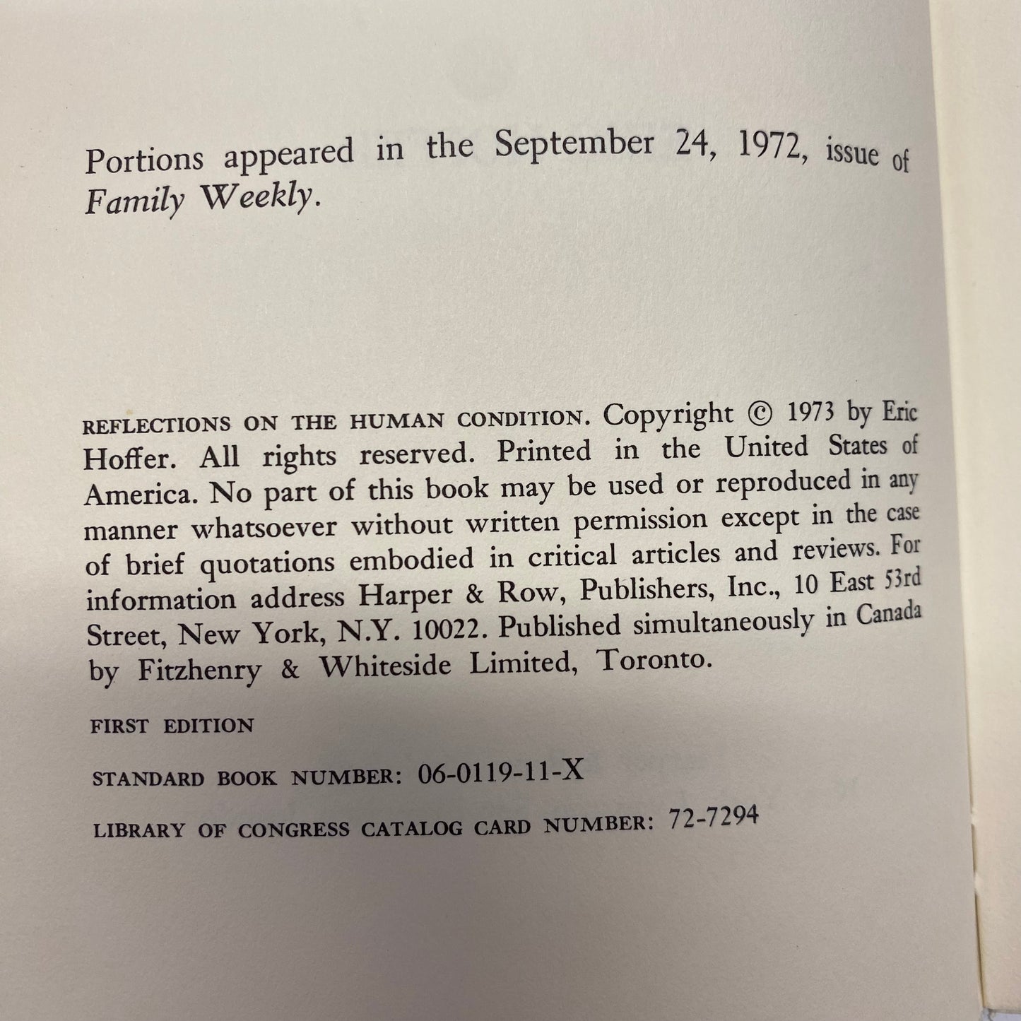 Reflections on the Human Condition - Eric Hoffer - 1972