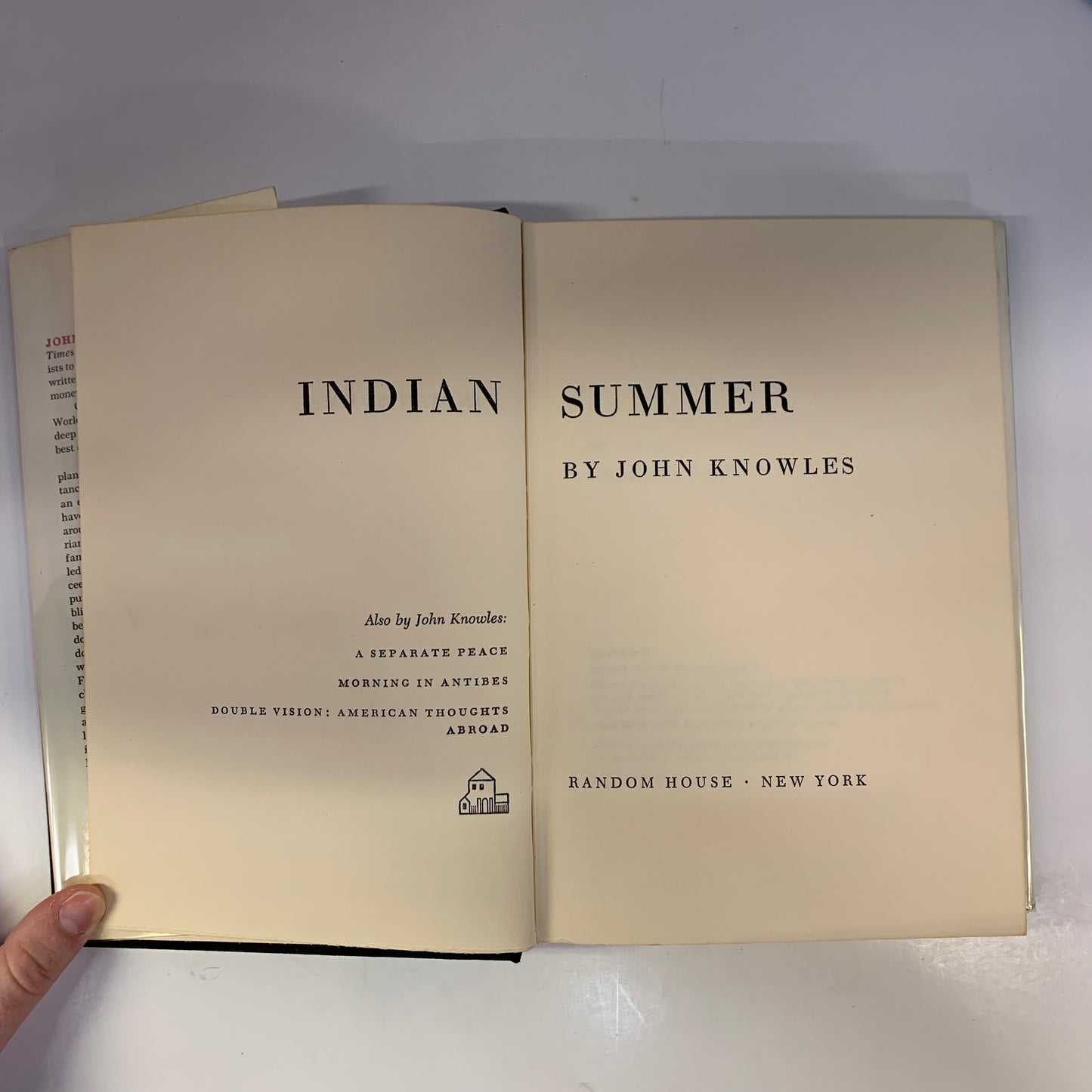 Indian Summer - John Knowles - First Edition - 1966