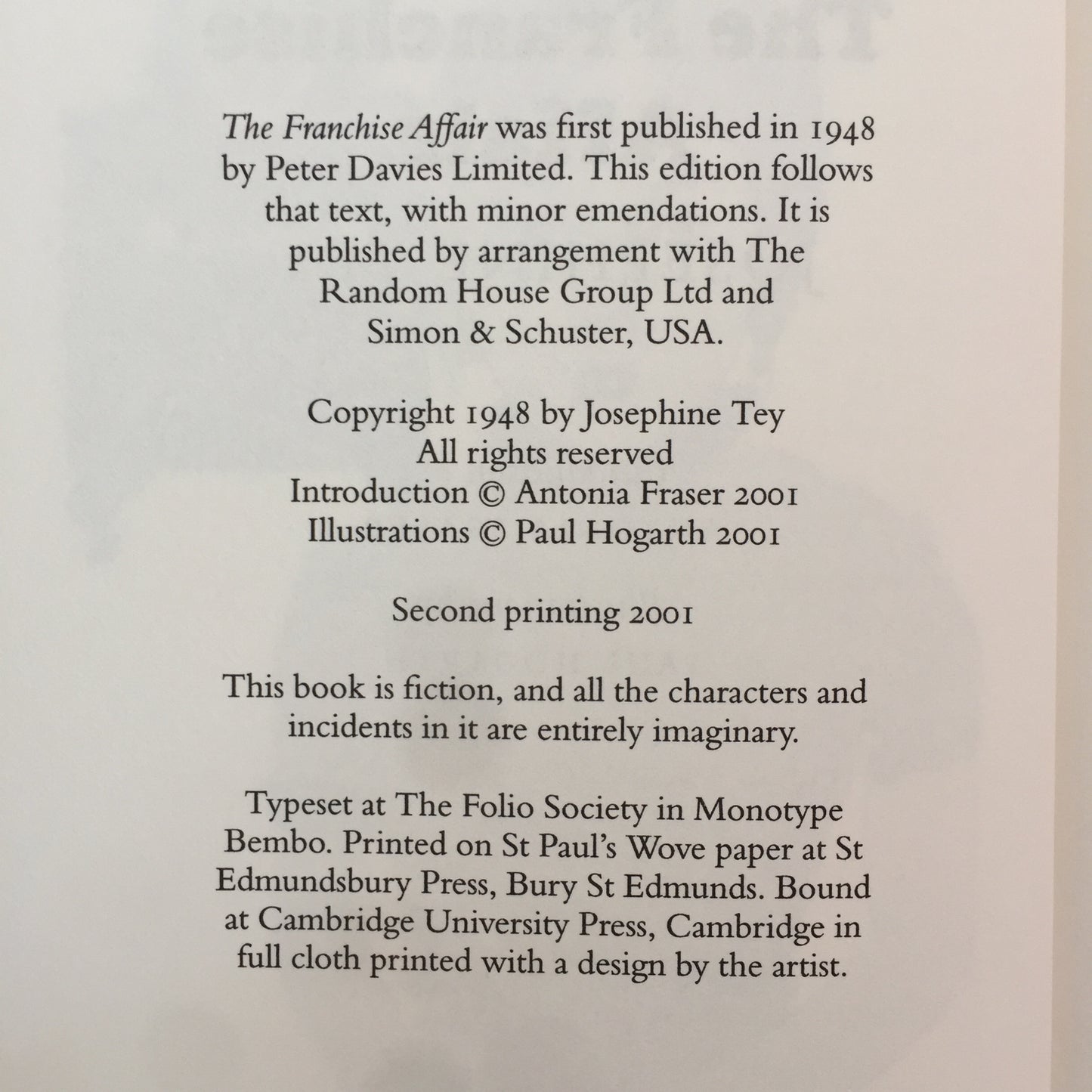 The Franchise Affair - Josephine Tey -  2nd Print - Folio Society - 2001
