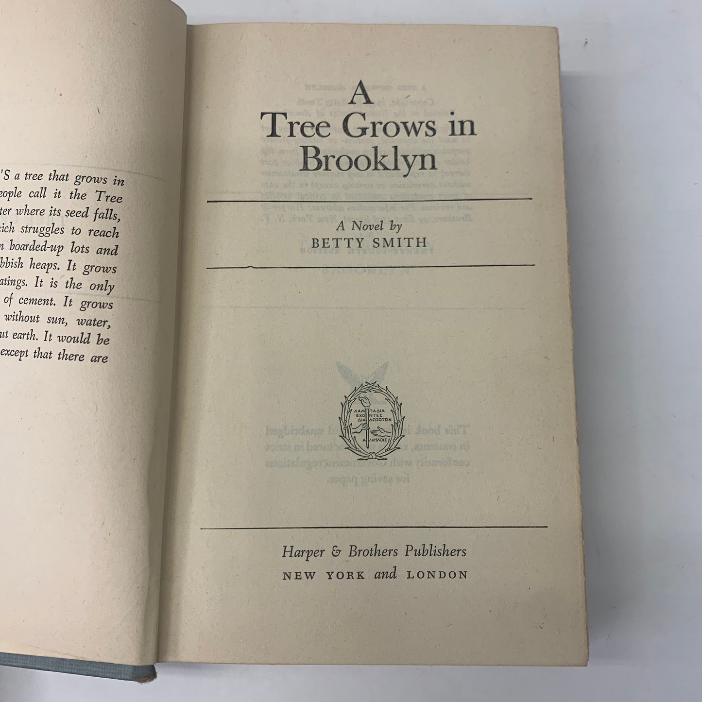 A Tree Grows in Brooklyn - Betty Smith - 24th Print - War Time Edition - 1943