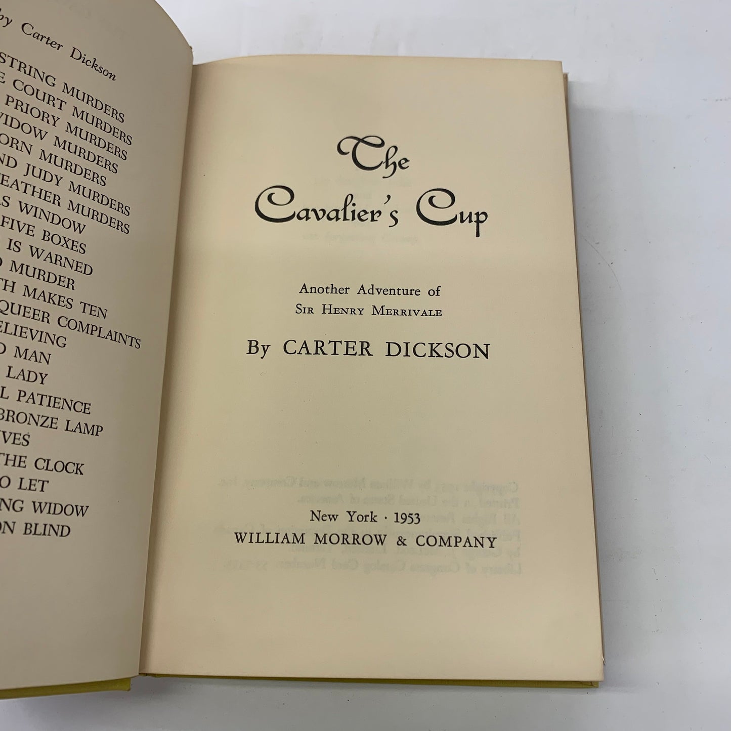 The Cavalier’s Cup - Carter Dickson - 1st Edition - 1953