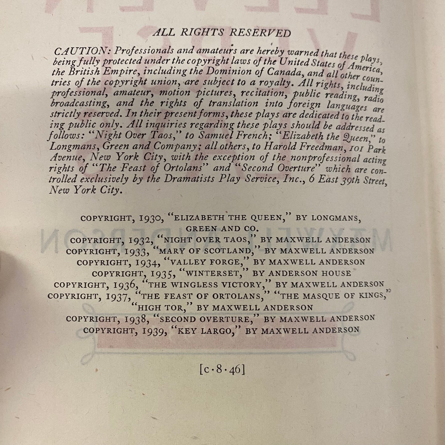 Eleven Verse Plays - Maxwell Anderson - 1939