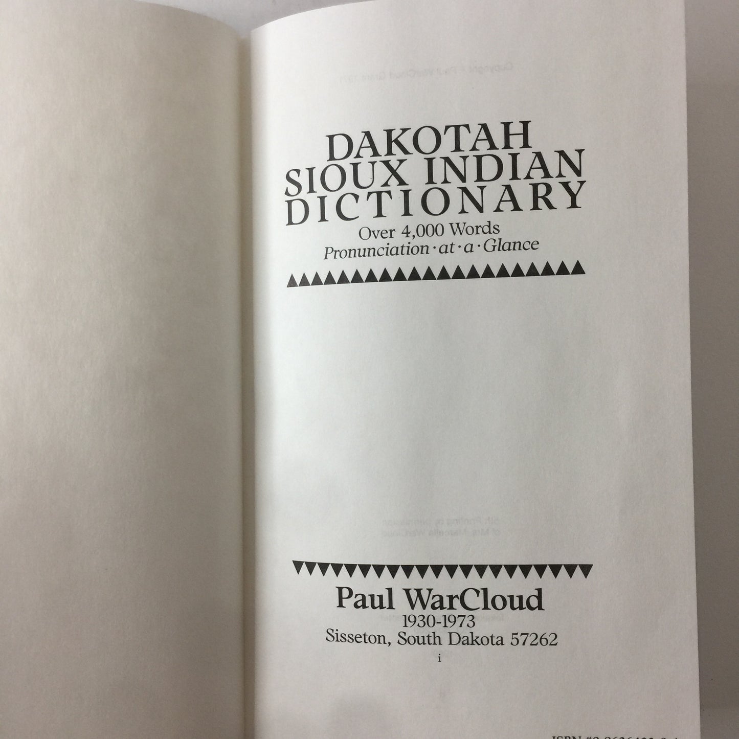 Dakotah Sioux Indian Dictionary - Paul WarCloud - 5th Print - 1989