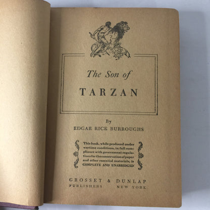 The Son of Tarzan - Edgar Rice Burroughs - Reprint on Wartime Paper - 1917