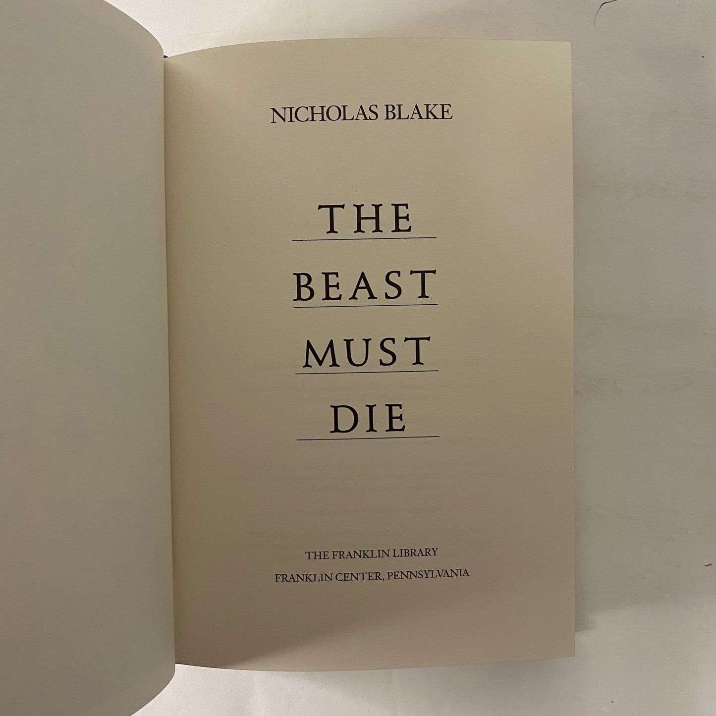 The Beast Must Die - Nicholas Blake - Franklin Library - 1990