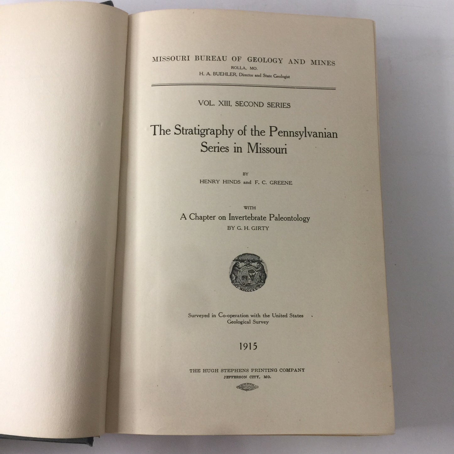 The Stratigraphy of the Pennsylvanian Series in Missouri - Henry Hinds and F. C. Greene - 1915