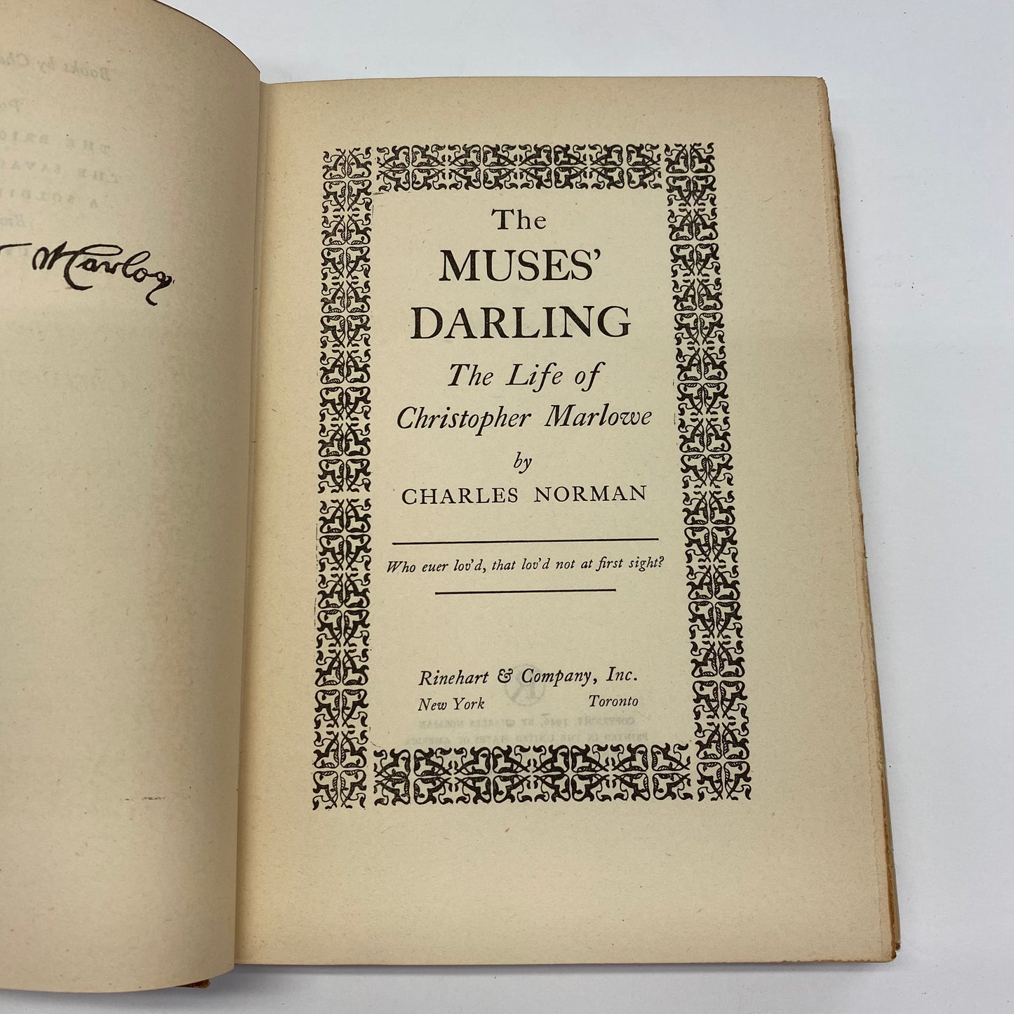 The Muses’ Darling: The Life of Christopher Marlowe - Charles Norman - 1st Edition - 1946