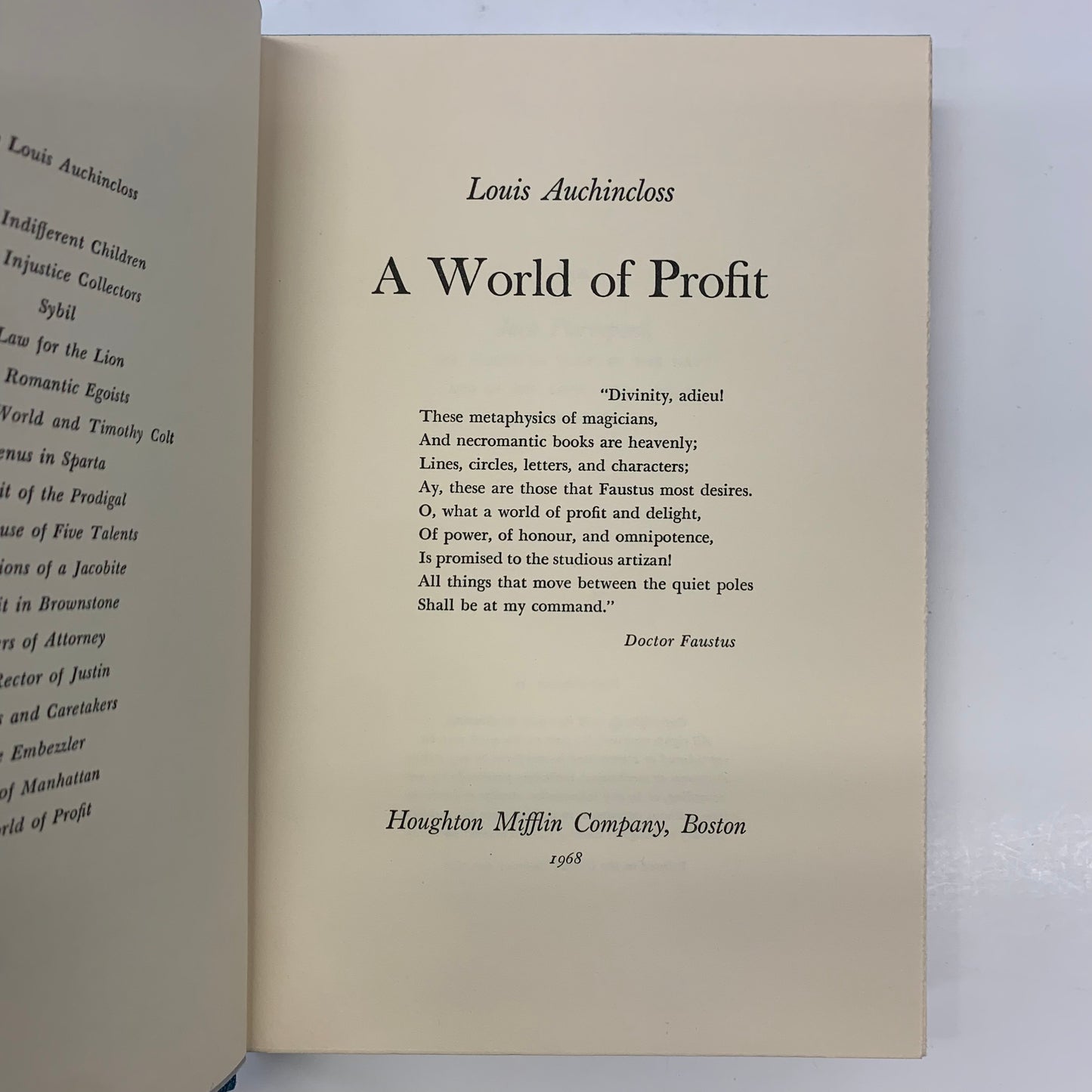 A World of Profit - Louis Auchincloss - First Edition - 1968