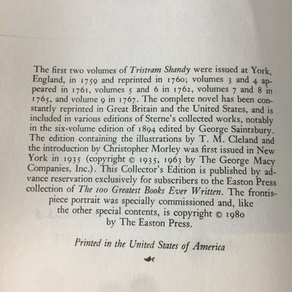 The Life and Opinions of Tristram Shandy - Laurence Sterne - Easton Press - Collector's Edition - 1980