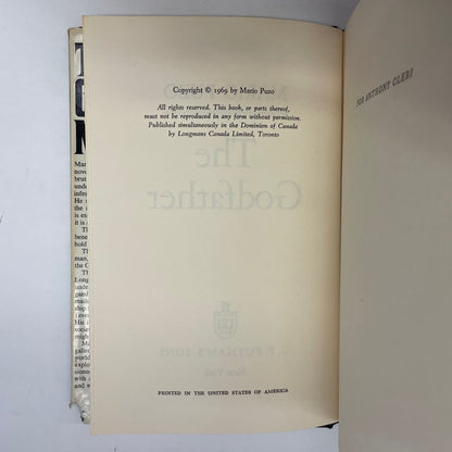 The Godfather - Mario Puzo - Book Club Edition - 1969