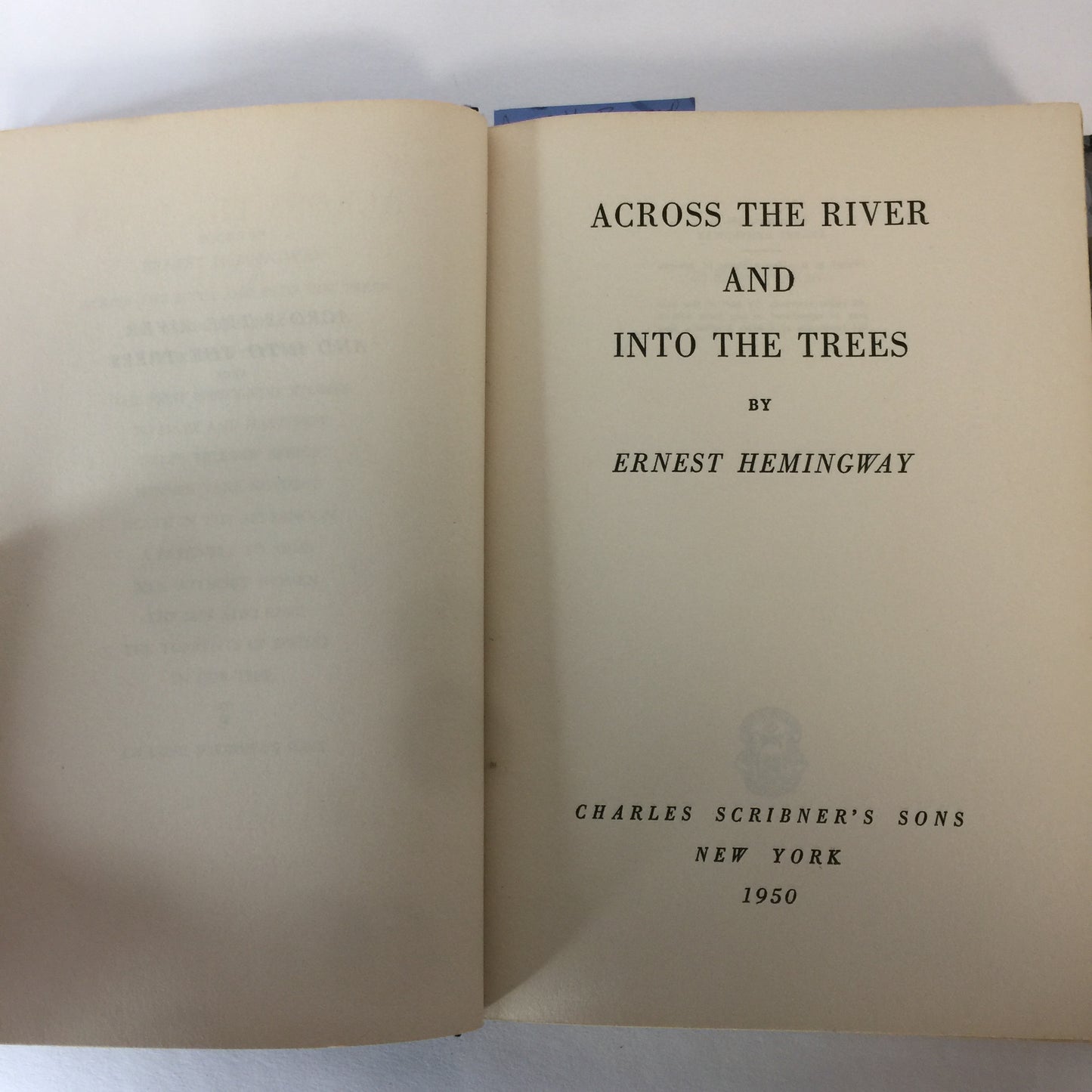 Across the River and Into the Trees - Ernest Hemingway - Early Print - 1950