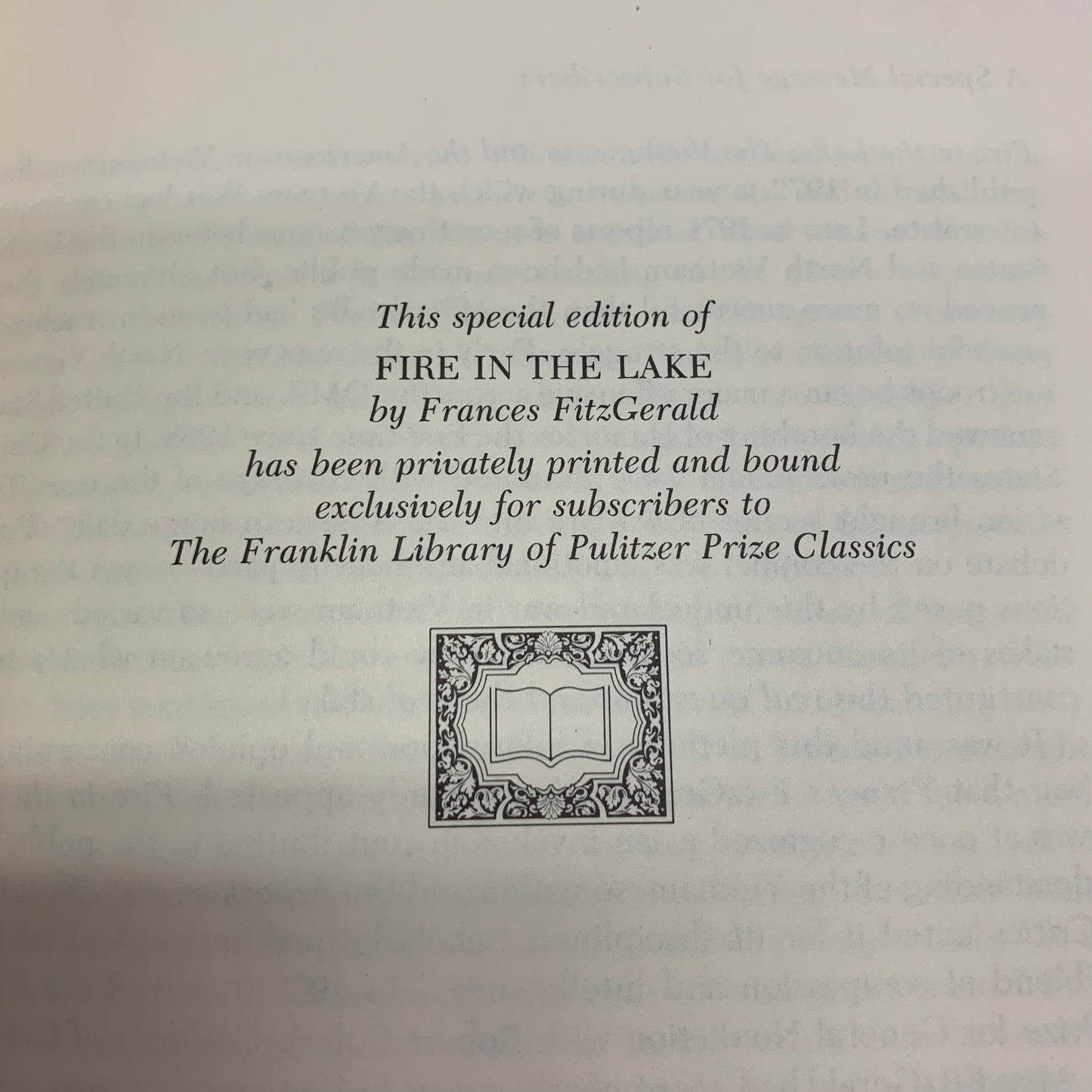 Fire in the Lake - Frances Fitzgerald - The Franklin Library - 1984